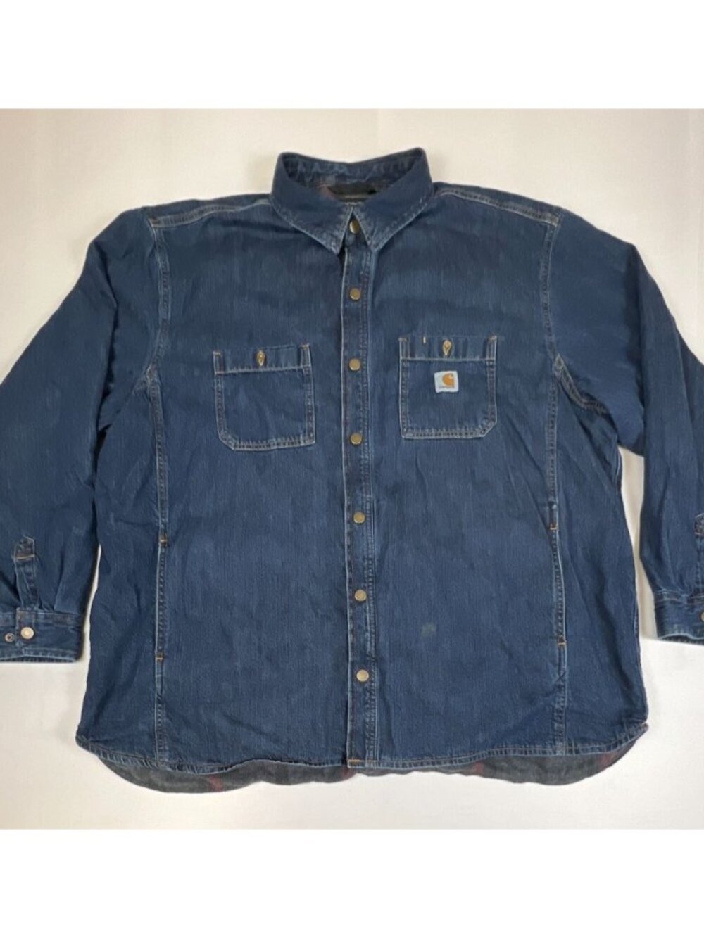 Carhartt Relaxed Fit Men 3XL Blue Denim Shirt Jacket Blanket Lined Workwear
